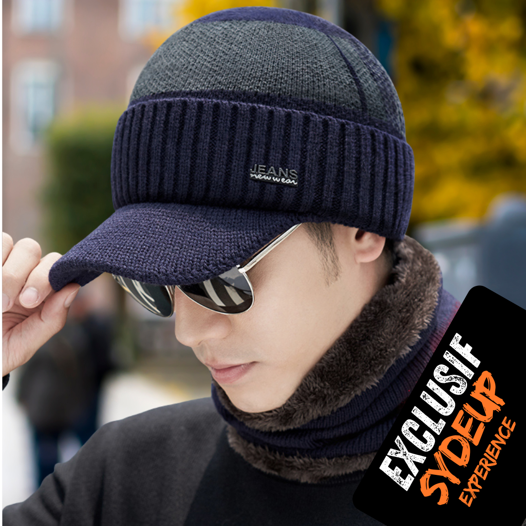 Unisex wool HAT + NECK WARMER with visor