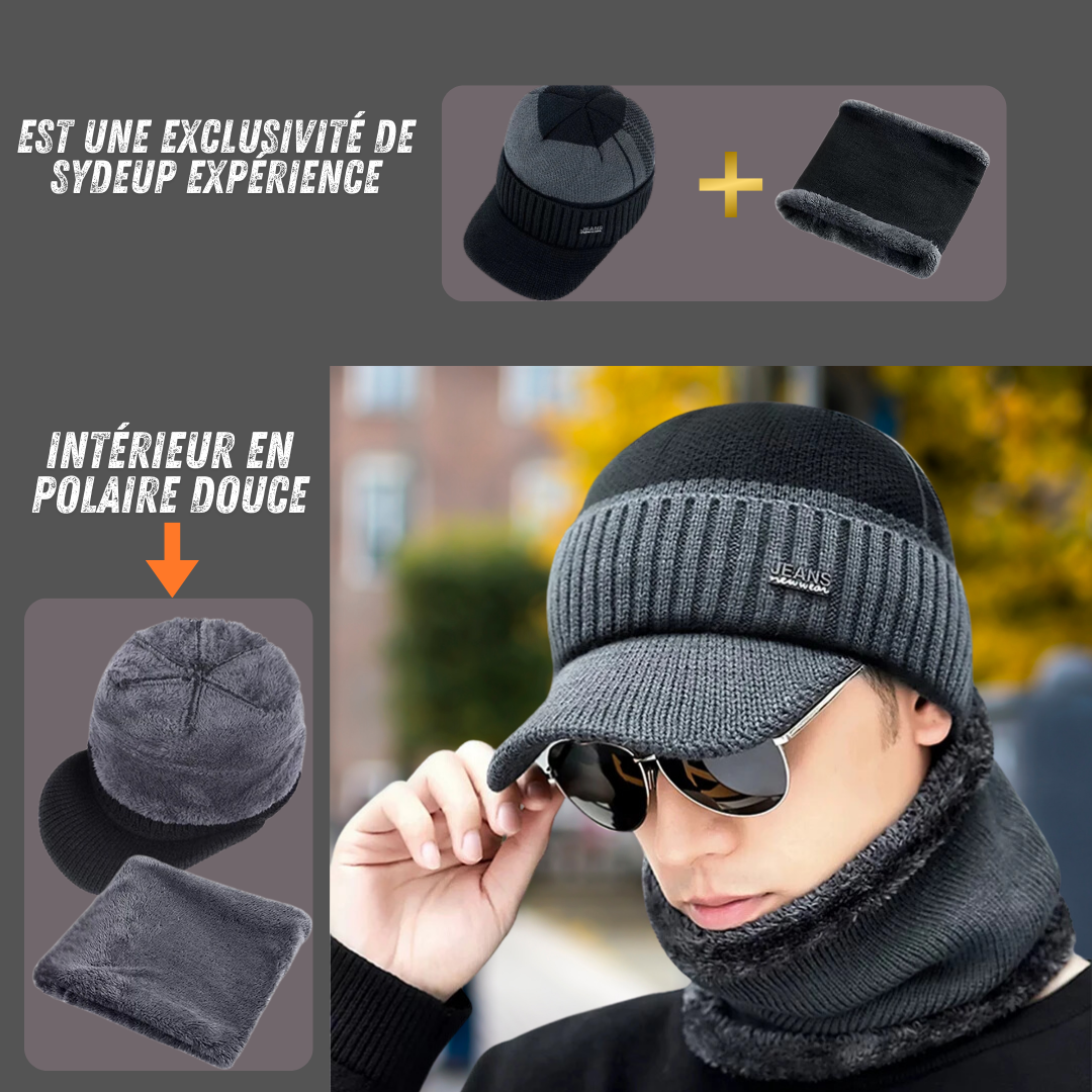 Unisex wool HAT + NECK WARMER with visor