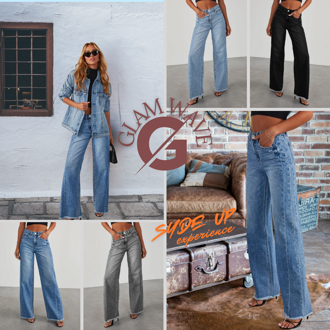 Jeans larges pour femmes « GLAM WAVE » ourlets effilochés