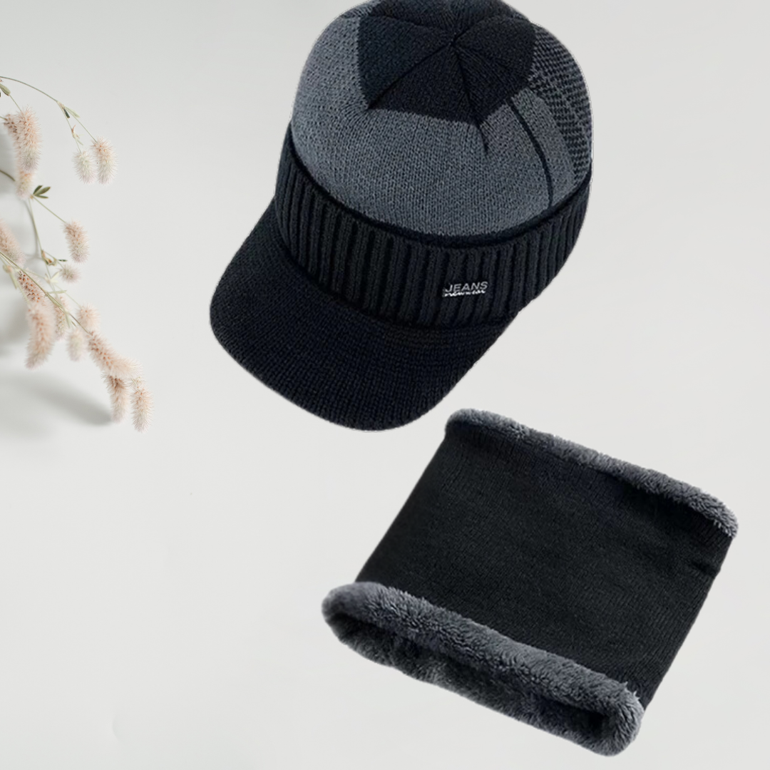 Unisex wool HAT + NECK WARMER with visor