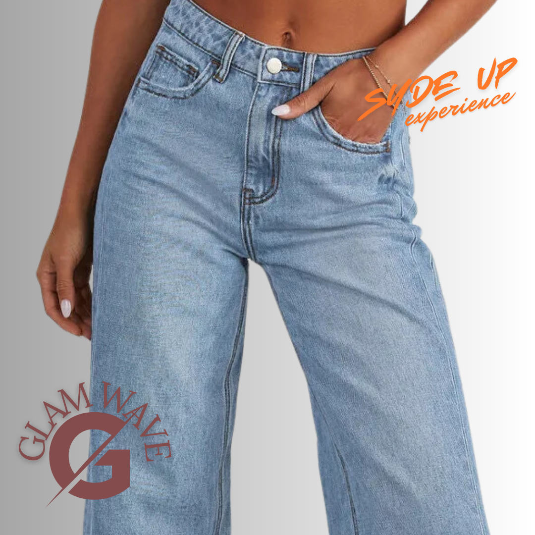 Jeans larges pour femmes « GLAM WAVE » ourlets effilochés